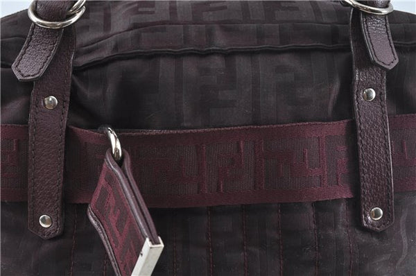 Authentic FENDI Zucca Shoulder Boston Bag Nylon Leather Purple H8841