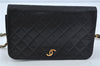 Authentic CHANEL Lamb Skin Matelasse Chain Shoulder Cross Bag Black Junk H8871