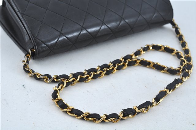 Authentic CHANEL Lamb Skin Matelasse Chain Shoulder Cross Bag Black Junk H8871