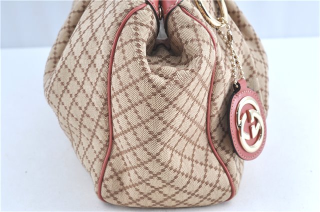 Auth GUCCI Diamante Sukey Hand Tote Bag Canvas Leather 211944 Beige Pink H8872