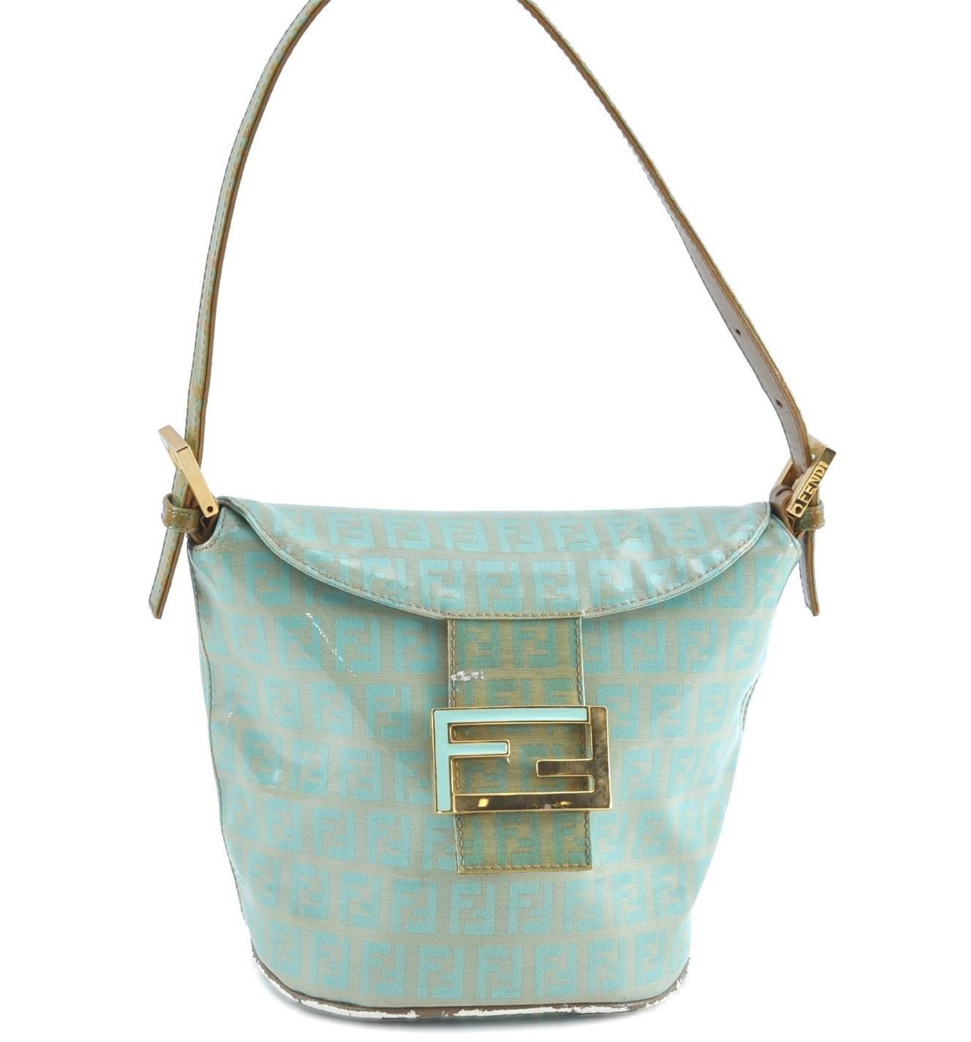 Authentic FENDI Zucchino Shoulder Hand Bag PVC Leather Light Blue H8881