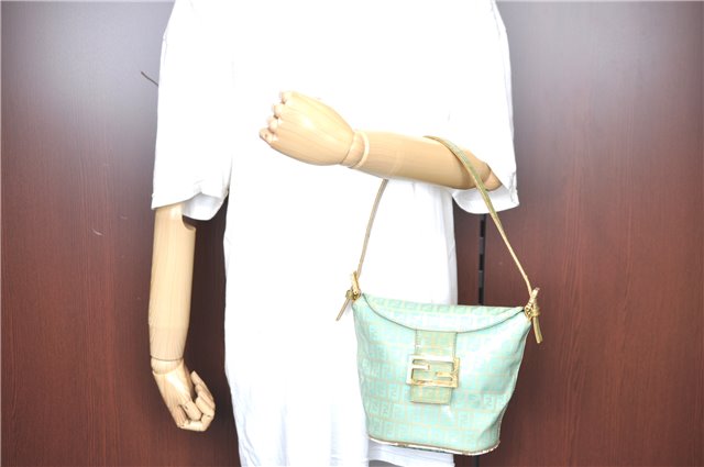 Authentic FENDI Zucchino Shoulder Hand Bag PVC Leather Light Blue H8881