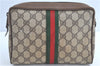 Auth GUCCI Web Sherry Line Clutch Hand Bag Purse GG PVC Leather Brown Junk H8883