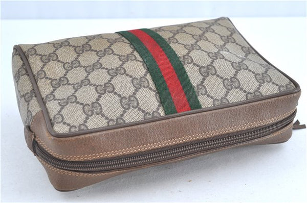 Auth GUCCI Web Sherry Line Clutch Hand Bag Purse GG PVC Leather Brown Junk H8883