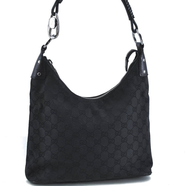 Authentic GUCCI Shoulder Bag GG Canvas Leather 115003 Black H8885