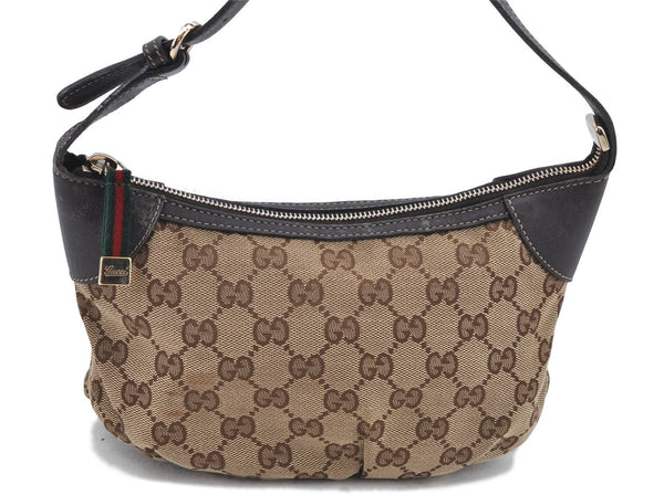 Auth GUCCI Web Sherry Line Hand Bag Pouch GG Canvas Leather 224093 Brown H8888