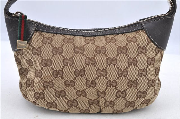 Auth GUCCI Web Sherry Line Hand Bag Pouch GG Canvas Leather 224093 Brown H8888