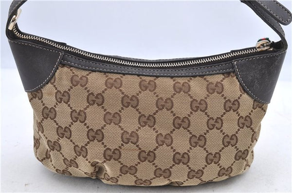 Auth GUCCI Web Sherry Line Hand Bag Pouch GG Canvas Leather 224093 Brown H8888