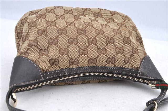 Auth GUCCI Web Sherry Line Hand Bag Pouch GG Canvas Leather 224093 Brown H8888