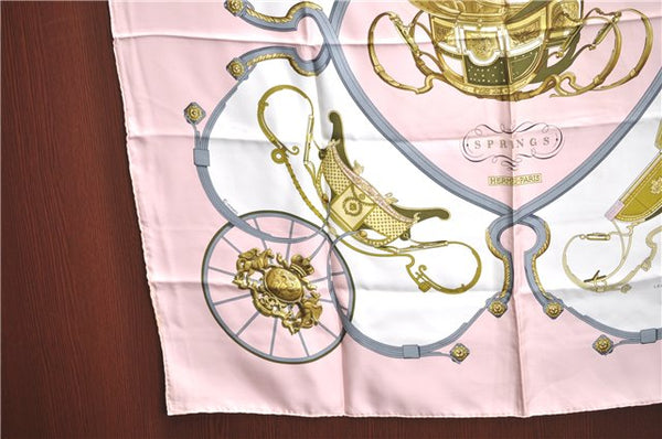 Authentic HERMES Carre 90 Scarf "Springs" Silk Pink Gray H8929