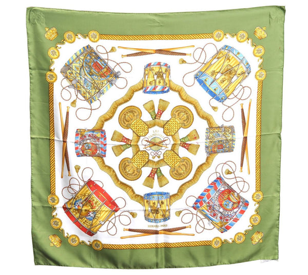 Authentic HERMES Carre 90 Scarf "TORANA" Silk Green H8930