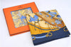 Authentic HERMES Carre 90 Scarf "Soleil de Soie" Silk Navy Blue Box H8931