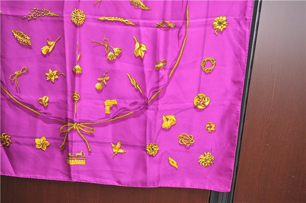 Authentic HERMES Carre 90 Scarf "Clip" Silk Purple H8935