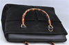 Authentic GUCCI Bamboo Hand Bag Suede Leather Black H8937