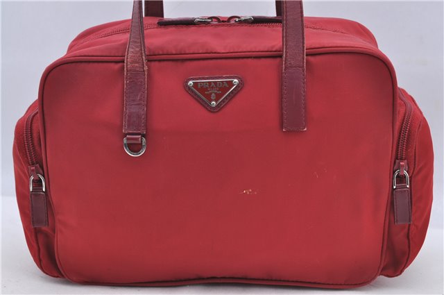 Authentic PRADA Nylon Leather Shoulder Tote Bag Red H8938