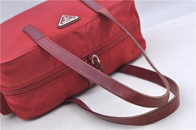 Authentic PRADA Nylon Leather Shoulder Tote Bag Red H8938