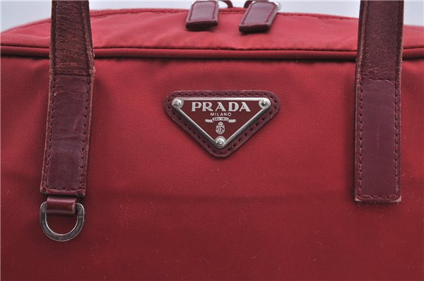 Authentic PRADA Nylon Leather Shoulder Tote Bag Red H8938