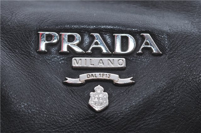 Authentic PRADA Leather Shoulder Bag Purse Black H8944