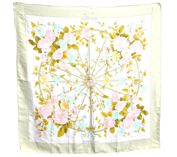 Authentic HERMES Carre 90 Scarf "Romantique" Silk Light Green H8946