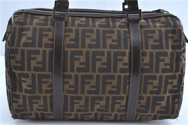 Authentic FENDI Zucca Hand Boston Bag Canvas Leather Brown H8974