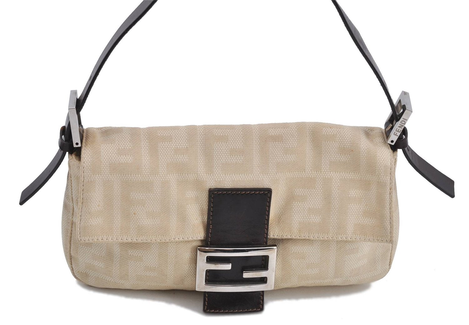 Auth FENDI Zucca Mamma Baguette Shoulder Hand Bag Canvas Leather Ivory H8981