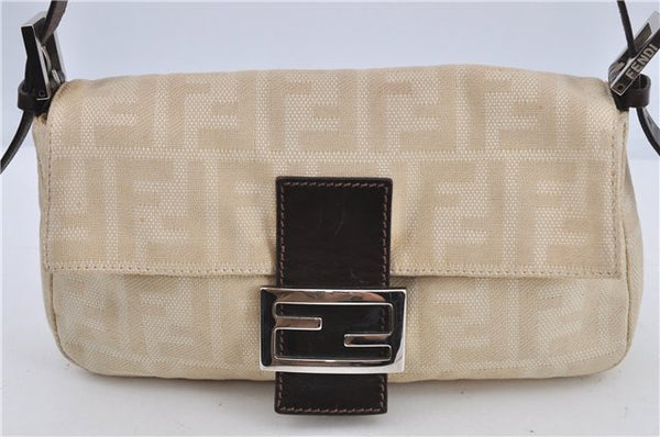 Auth FENDI Zucca Mamma Baguette Shoulder Hand Bag Canvas Leather Ivory H8981