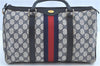 Authentic GUCCI Sherry Line Hand Boston Bag GG PVC Leather Navy Blue Junk H8993