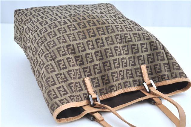 Authentic FENDI Zucchino Hand Tote Bag Canvas Leather Brown H9007