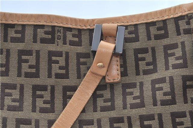 Authentic FENDI Zucchino Hand Tote Bag Canvas Leather Brown H9007