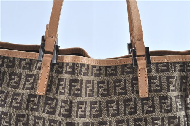 Authentic FENDI Zucchino Hand Tote Bag Canvas Leather Brown H9007