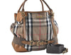 Authentic BURBERRY Nova Check Canvas Leather 2Way Shoulder Hand Bag Beige H9012