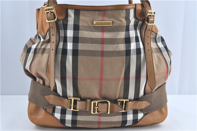 Authentic BURBERRY Nova Check Canvas Leather 2Way Shoulder Hand Bag Beige H9012