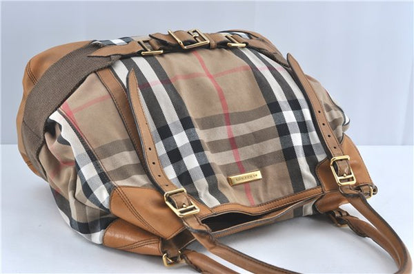 Authentic BURBERRY Nova Check Canvas Leather 2Way Shoulder Hand Bag Beige H9012