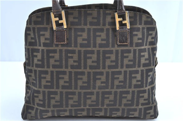 Authentic FENDI Zucca Hand Bag Canvas Leather Brown H9014