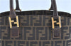 Authentic FENDI Zucca Hand Bag Canvas Leather Brown H9014