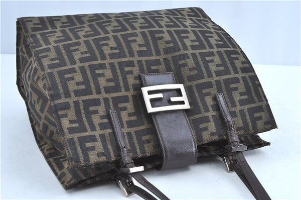 Auth FENDI Zucca Mamma Baguette Shoulder Tote Bag Canvas Leather Brown H9015