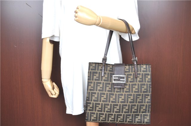 Auth FENDI Zucca Mamma Baguette Shoulder Tote Bag Canvas Leather Brown H9015