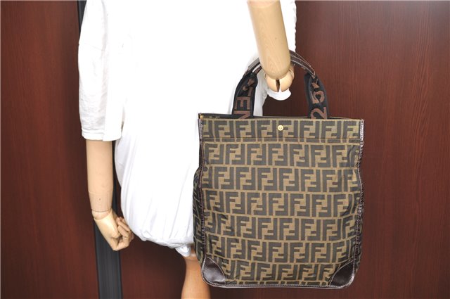 Authentic FENDI Zucca Hand Tote Bag Canvas Brown H9016