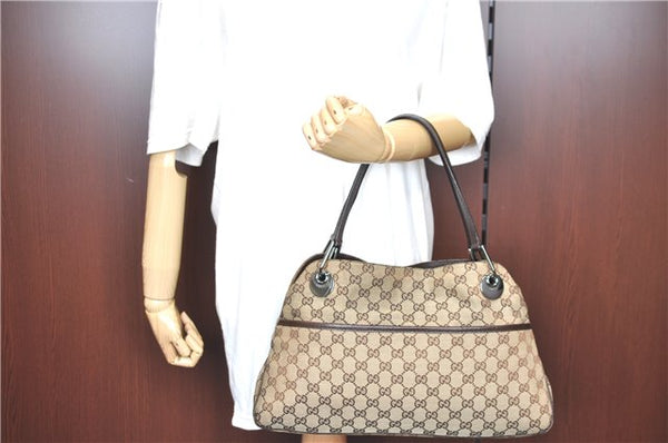 Authentic GUCCI Eclipse Shoulder Tote Bag GG Canvas Leather 121023 Brown H9026