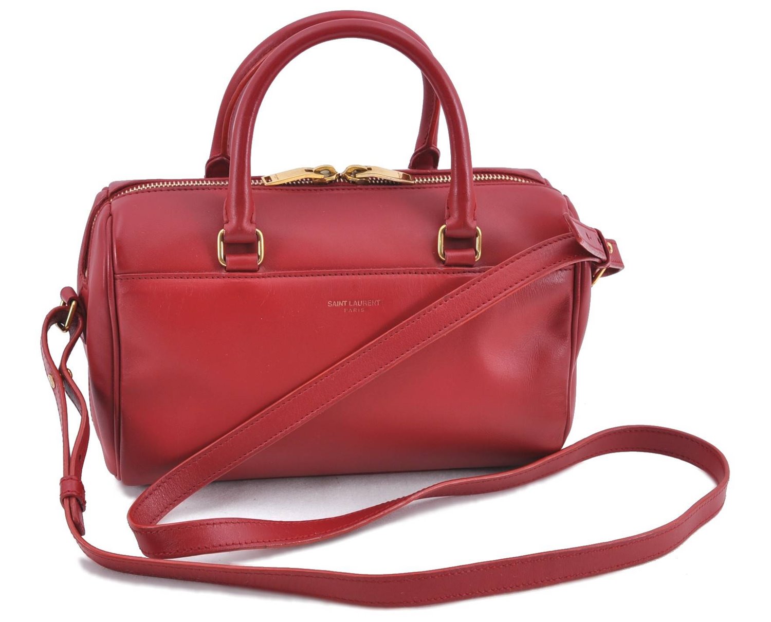 Auth SAINT LAURENT Baby Duffle 2Way Shoulder Hand Bag Purse Leather Red H9040