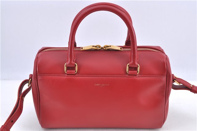 Auth SAINT LAURENT Baby Duffle 2Way Shoulder Hand Bag Purse Leather Red H9040