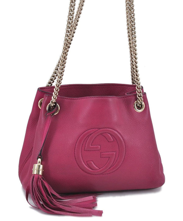 Authentic GUCCI SOHO Tassel Shoulder Tote Bag Purse GG Leather 387043 Pink H9041