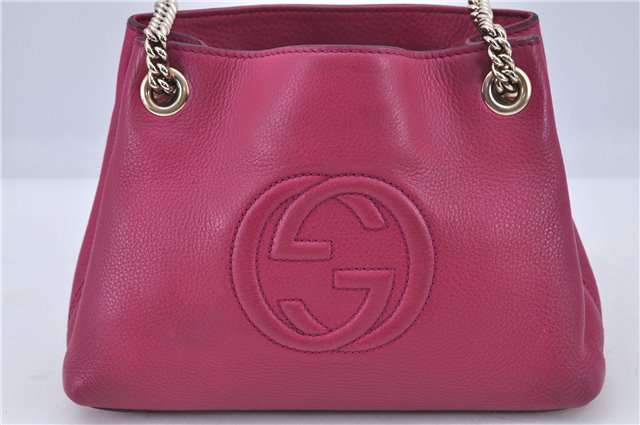 Authentic GUCCI SOHO Tassel Shoulder Tote Bag Purse GG Leather 387043 Pink H9041