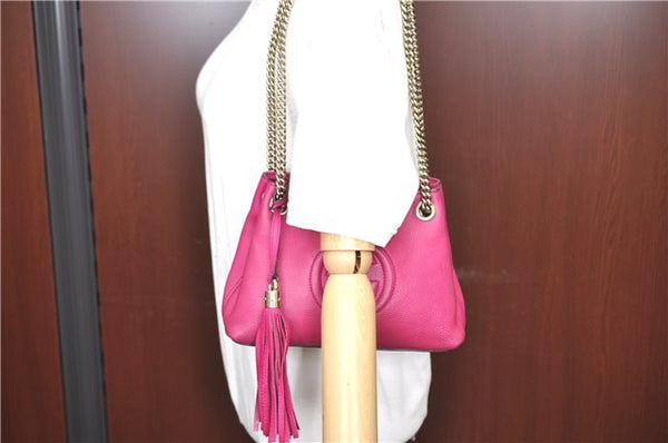 Authentic GUCCI SOHO Tassel Shoulder Tote Bag Purse GG Leather 387043 Pink H9041