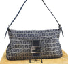 Auth FENDI Zucchino Mamma Baguette Shoulder Bag Canvas Leather Navy Blue H9049