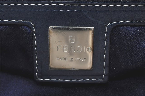 Auth FENDI Zucchino Mamma Baguette Shoulder Bag Canvas Leather Navy Blue H9049