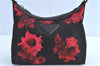 Authentic PRADA Flower Motif Nylon Leather Shoulder Hand Bag BR3134 Black H9052