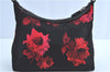 Authentic PRADA Flower Motif Nylon Leather Shoulder Hand Bag BR3134 Black H9052