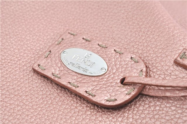 Authentic FENDI Selleria Shoulder Tote Bag Leather Pink Gold H9072