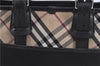 Authentic BURBERRY Vintage Nova Check Nylon Leather Tote Hand Bag Black H9074